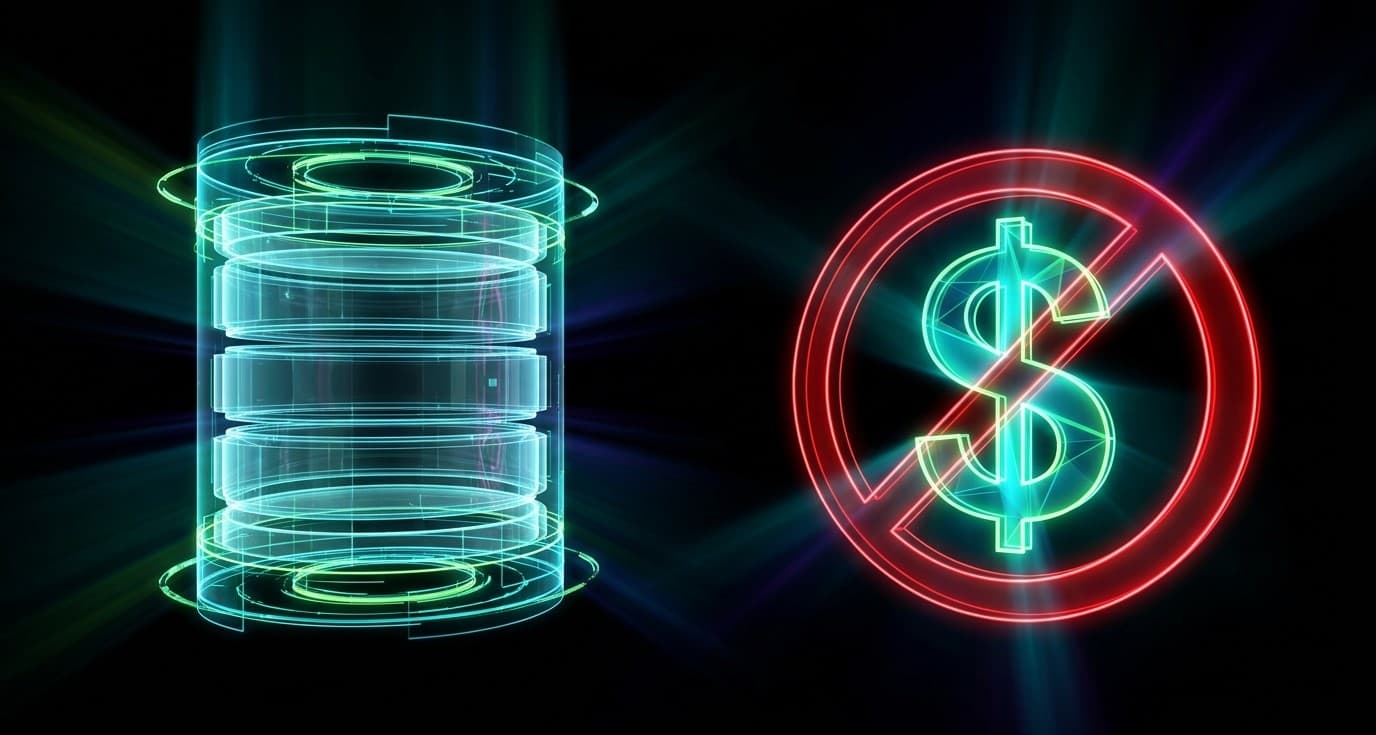 It features the empty holographic database alongside a forbidden dollar sign